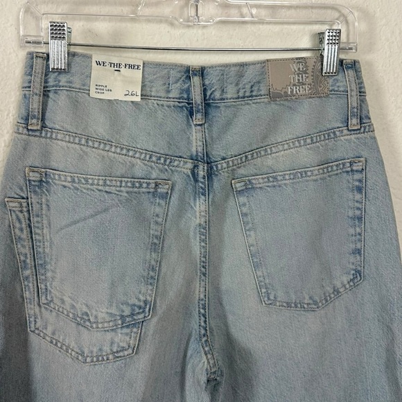 Free People Ripple Wide Leg Crop Jeans Light Wash Size 26 L Culottes Retro 70s - Picture 11 of 15